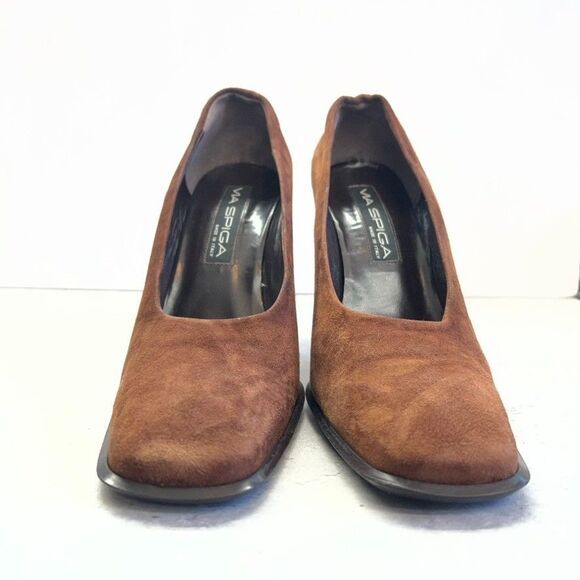 Via Spiga Square Toe Brown Suede Tortoise Lucite Heel Pumps Womens Size 10M - Picture 4 of 12